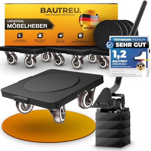 BAUTREU Möbelheber Set für schwere Möbel - 4X Möbelroller und 1x Lastenheber - inkl. 4 Anti-Rutsch Pads - Möbel Transportroller Set für Umzug - Bodenschonende TPE Rollen von Generic