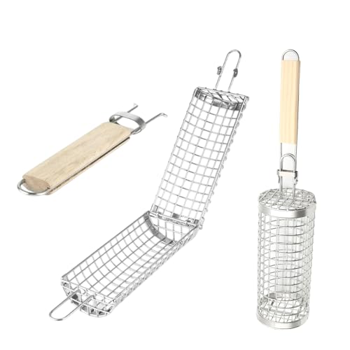 BBQ Nistkörbe, Nistkörbe, Grillkörbe - Faltbarer Grillkorb, 2 Stück Edelstahl Grillwerkzeuge Set mit Holzgriff zum Kochen von Pommes Frites BBQ Nistkörbe, Nistkörbe, Grillkörbe - Faltbarer Grillkorb, 2 Stück Edelstahl Grillwerkzeuge Set mit Holzgriff zum Kochen von Pommes Frites von Generic
