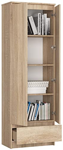 BDW Büro-Bücherregal mit Einer Schublade und Zwei Türen, perfekt zum Aufbewahren VIELE Farben (Sonoma Eiche), One Size von Generic
