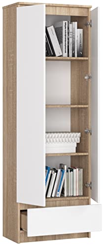 BDW Büro-Bücherregal mit Einer Schublade und Zwei Türen, perfekt zum Aufbewahren | VIELE Farben | (Sonoma Eiche - Weiß), ONE SIZE von Generic