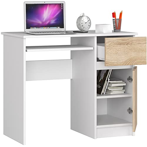 BDW Computertisch mit 1 Schublade 1 Schrank und Einer ausziehbaren Tastaturschublade. Schreibtisch für Desktop-Computer oder Laptop, 90x77x50 von Generic