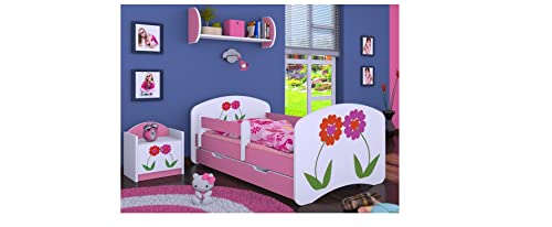 BDW Kinderbett mit Matratze und Bettkasten 140/160/180/190 Verschiedene Varianten Mädchen ROSA !!! (Blumen, 160x80) von Generic