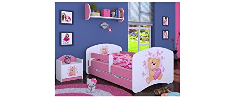 BDW Kinderbett mit Matratze und Bettkasten 140/160/180/190 Verschiedene Varianten Mädchen ROSA !!! (Teddybär, 160x80) von Generic