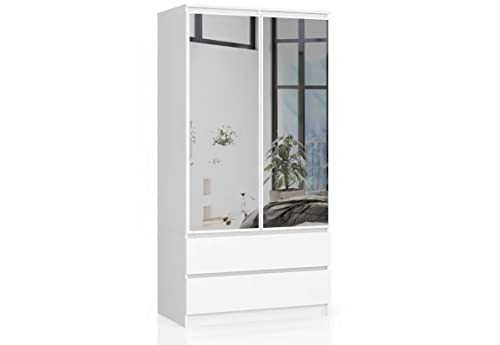 BDW Kleiderschrank 2 Türen 2 Schubladen 2 Spiegel für das Schlafzimmer Wohnzimmer Diele 180x90x51 (Weiß), ONE SIZE von Generic