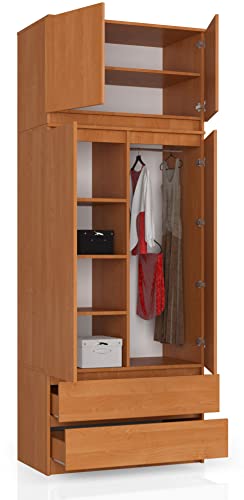 BDW Kleiderschrank 4 Türen, 4 Einlegeböden, Kleiderbügel, 2 Schubladen Kleiderschrank für das Schlafzimmer Wohnzimmer Diele 234x90x51cm (Erle) von Generic