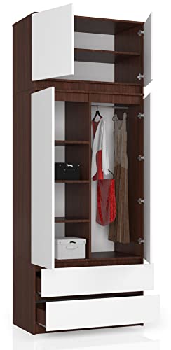 BDW Kleiderschrank 4 Türen, 4 Einlegeböden, Kleiderbügel, 2 Schubladen Kleiderschrank für das Schlafzimmer Wohnzimmer Diele 234x90x51cm (Venga/Weiß) von Generic