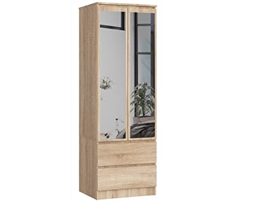 BDW Kleiderschrank mit Spiegel 2 Türen 2 Schubladen für Schlafzimmer Wohnzimmer Diele 180x60x51 (Sonoma Eiche) von Generic