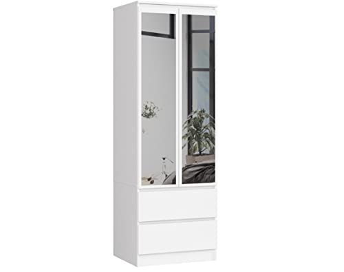 BDW Kleiderschrank mit Spiegel 2 Türen 2 Schubladen für Schlafzimmer Wohnzimmer Diele 180x60x51 (Weiß), ONE SIZE von Generic