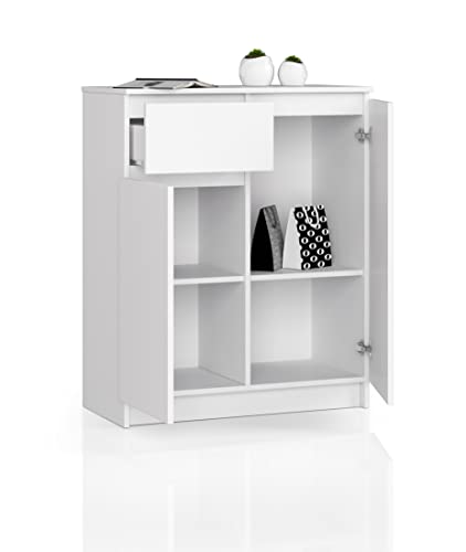 BDW Kommode mit 1 Schublade und Zwei Türen, Sideboard, Multifunktionsschrank, Wohnzimmer, Esszimmer 80x99x40cm VIELE Farben! (Weiß) von Generic