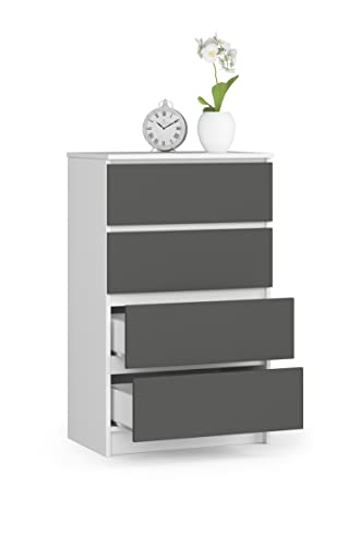 BDW Kommode mit 4 Schubladen, Sideboard, Multifunktionsschrank, Wohnzimmer, Esszimmer 60x99x40cm (Weiß - Grau) von Generic