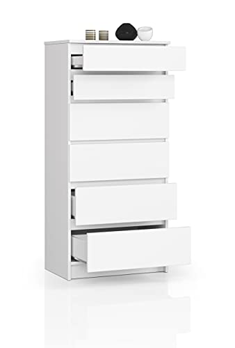 BDW Kommode mit 6 Schubladen, Sideboard, Multifunktionsschrank, Wohnzimmer, Esszimmer, Schlafzimmer 60x130x40cm (Weiß) von Generic