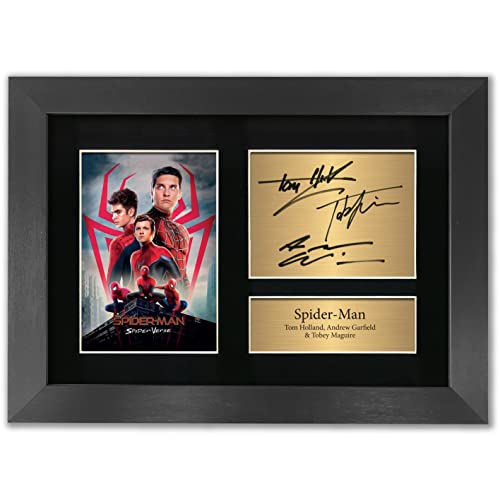 BF Spider Man Autogramm Tom Holland, Andrew Garfield & Tobey Maguire, signiert, A4, gedrucktes Autogramm, Foto-Reproduktion, Druck, Bild-Display in schwarzem Rahmen, Nr. 91 von 'Generic'