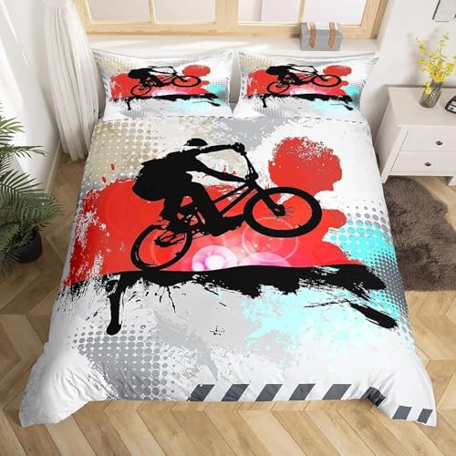 BMX Bettwäsche 180x200 Extremsportarten Bettwäsche Set, 3D Bettbezug Set Weich Microfaser Bettbezüge 3 Teilig Fahrräder Wendebettwäsche für Doppelbett, mit 2 Kissenbezüge b2068 von Generic