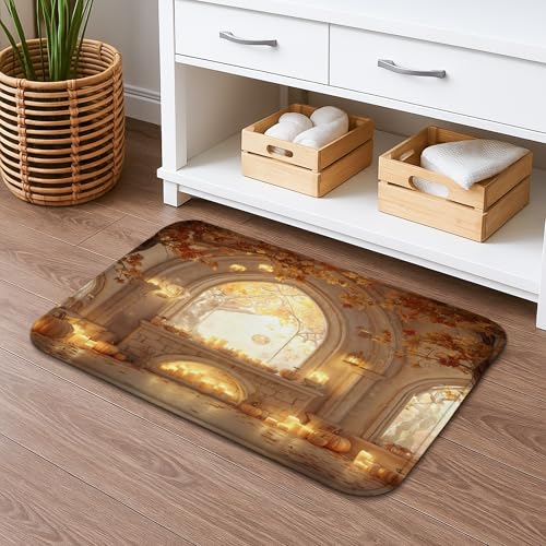 Badematte, Motiv: Herbstblätter, gemütlich, rutschfest, warm, elegant, rustikale Dekoration für Herbst, Kürbis- und Kerzen-Design, Memory-Schaum, waschbar, 50,8 x 81,3 cm von Generic