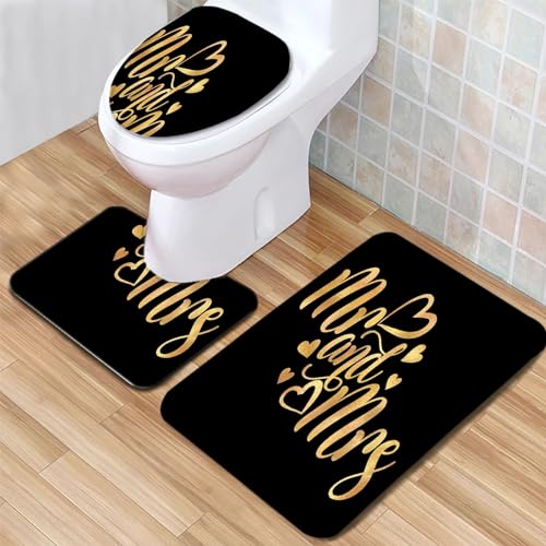 Badematte Buchstaben Gold und Schwarz Badezimmerteppich Set 3 Teilig Mikrofaser Badteppiche und WC Vorleger mit Ausschnitt Waschbar rutschfeste Badvorleger Toilette Teppich von Generic