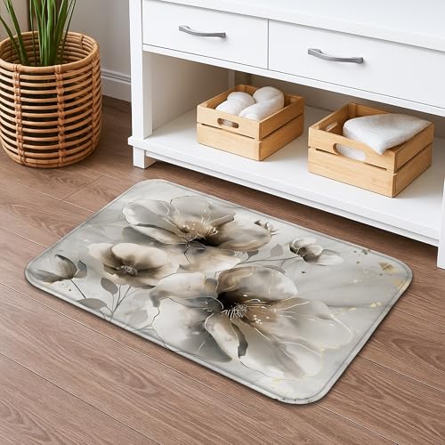 Badematte Floral Schnell Trocknend Vintage Design Grau Blumen Saugfähig Rutschfest Badvorleger Klassischer Memory Foam Badteppich Waschbarer Badezimmerteppich Badezimmer Dekor 50 x 81 cm Badematte Floral Schnell Trocknend Vintage Design Grau Blumen Saugfähig Rutschfest Badvorleger Klassischer Memory Foam Badteppich Waschbarer Badezimmerteppich Badezimmer Dekor 50 x 81 cm von Generic