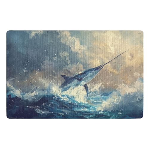 Badematte Marlin-Fischsprung Waschbar Schmutzfangmatte Wasserabsorbierenden Türmatte Eingang Für Innen Hauseingänge Haustür 40X60Cm von Generic