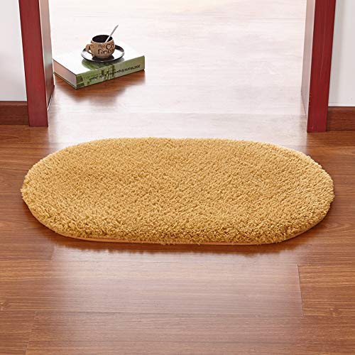 Badematte Ovaler Berber Fleece Saugfähiger Rutschfester Teppich Badezimmer Wohnzimmer Badteppiche 60X120 cm Khaki von Generic