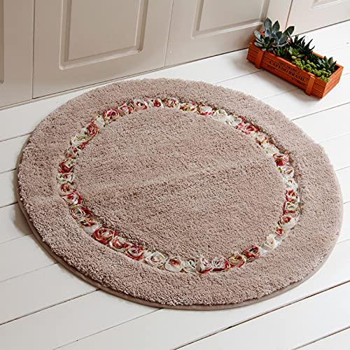 Badematte Runder Garten Handgefertigte Rose Geprägt Teppich Teppich Schlafzimmer Wohnzimmer Weiche Und Bequeme Matte 90cm Im Durchmesser Kamel von Generic