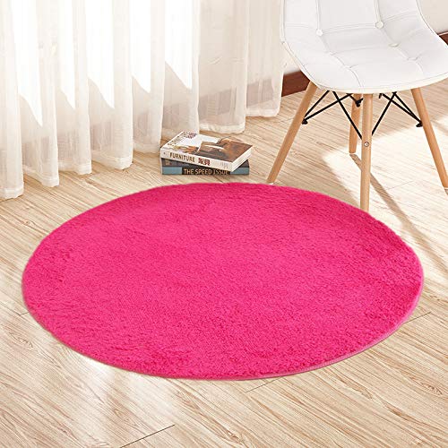 Badematte Runder Plüschteppich Schlafzimmer Nachttisch Wohnzimmer Badteppiche 100 cm Durchmesser Rosa von Generic