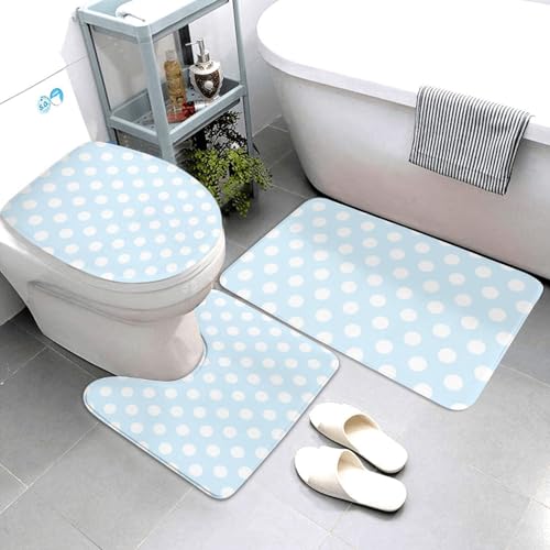 Badematte Set 3 Teilig,Hellblauer Tupfendruck Saugfähige U-Form Badteppich Flauschig WC Vorleger für Dusche Badezimmer WC Badematte Set 3 Teilig,Hellblauer Tupfendruck Saugfähige U-Form Badteppich Flauschig WC Vorleger für Dusche Badezimmer WC von Generic