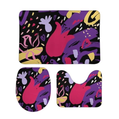 Badematte Set 3 Teilig Abstraktes Blumenmuster Lila Flauschig U Förmige Matte Saugfähige WC Vorleger für WC Boden Badematte Set 3 Teilig Abstraktes Blumenmuster Lila Flauschig U Förmige Matte Saugfähige WC Vorleger für WC Boden von Generic