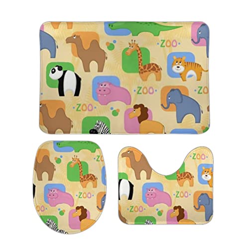 Badematte Set 3 Teilig Afrikanische Tiere süßer Stil Flauschig U Förmige Matte Schnell Trocknend WC Vorleger für Badezimmer WC Badematte Set 3 Teilig Afrikanische Tiere süßer Stil Flauschig U Förmige Matte Schnell Trocknend WC Vorleger für Badezimmer WC von Generic