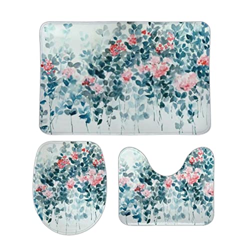 Badematte Set 3 Teilig Blumen Aquarell Elemente Blau rutschfest U-Form Badteppich Waschbar WC Vorleger für WC Badezimmer Badematte Set 3 Teilig Blumen Aquarell Elemente Blau rutschfest U-Form Badteppich Waschbar WC Vorleger für WC Badezimmer von Generic