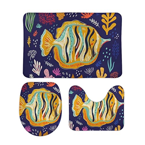 Badematte Set 3 Teilig Bunter süßer Fisch Weiche U-förmiger Teppich Waschbar WC Vorleger für Dusche WC Badematte Set 3 Teilig Bunter süßer Fisch Weiche U-förmiger Teppich Waschbar WC Vorleger für Dusche WC von Generic