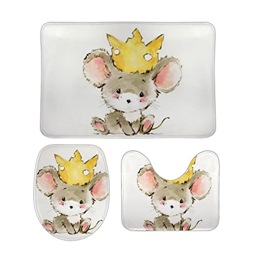 Badematte Set 3 Teilig Cartoon-Maus im Aquarellstil Saugfähige U-Form Badteppich Waschbar WC Vorleger für Badezimmer Dekoration Badematte Set 3 Teilig Cartoon-Maus im Aquarellstil Saugfähige U-Form Badteppich Waschbar WC Vorleger für Badezimmer Dekoration von Generic