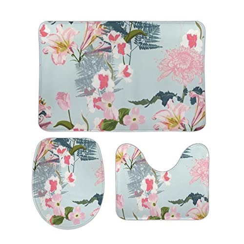 Badematte Set 3 Teilig Frühlingsblumenmuster im Vintage-Stil Flauschig U-Form Toilettenmatte Weiche WC Vorleger für Badezimmer Dekoration Badematte Set 3 Teilig Frühlingsblumenmuster im Vintage-Stil Flauschig U-Form Toilettenmatte Weiche WC Vorleger für Badezimmer Dekoration von Generic