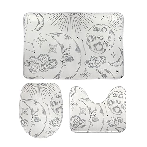 Badematte Set 3 Teilig Handzeichnung Muster Weiß Waschbar U-Form Badteppich Schnell Trocknend WC Matte für Badezimmer WC Badematte Set 3 Teilig Handzeichnung Muster Weiß Waschbar U-Form Badteppich Schnell Trocknend WC Matte für Badezimmer WC von Generic