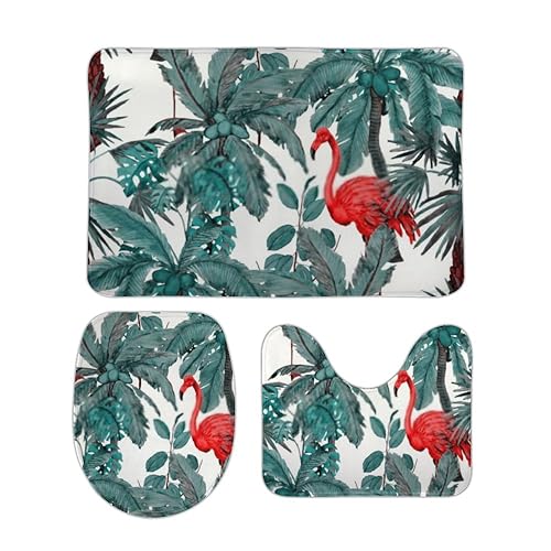 Badematte Set 3 Teilig Tropische Aquarell Flamingo Palmen Weiche U-Form Toilettenmatte Saugfähige WC Vorleger für Dekoration Dusche Badematte Set 3 Teilig Tropische Aquarell Flamingo Palmen Weiche U-Form Toilettenmatte Saugfähige WC Vorleger für Dekoration Dusche von Generic
