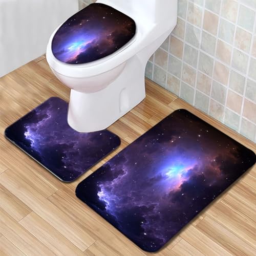 Badematte Sternenhimmel lila Muster Badezimmerteppich Set 3 Teilig Mikrofaser Badteppiche und WC Vorleger mit Ausschnitt Waschbar rutschfeste Badvorleger Toilette Teppich von Generic