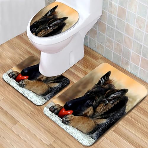 Badematte Tier-Collie Badezimmerteppich Set 3 Teilig Mikrofaser Badteppiche und WC Vorleger mit Ausschnitt Waschbar rutschfeste Badvorleger Toilette Teppich von Generic