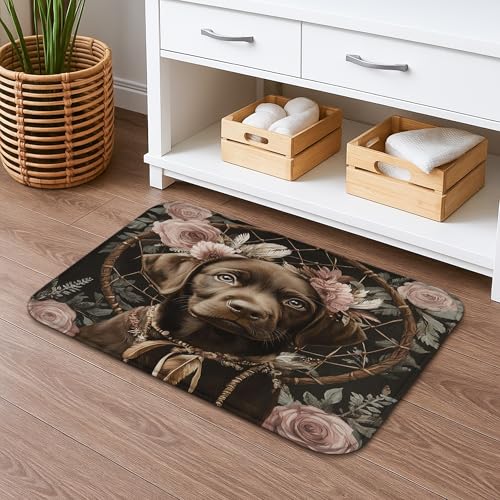 Badematte für Hunde mit bezauberndem Blumenmuster, Vintage-Welpen-Design, saugfähig, rutschfest, Memory-Schaum, waschbar, Badteppich für Badezimmer, WC, Dekoration, 40,6 x 61 cm von Generic