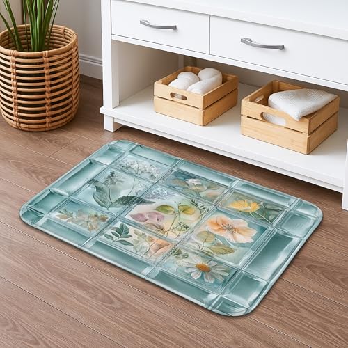 Badematte mit Frühlingsblumen, schnell trocknend, Vintage-Botanische Drucke, saugfähig, rutschfest, von der Natur inspirierter Memory-Schaum, waschbar, Badteppiche für Badezimmer, WC, Toilette Badematte mit Frühlingsblumen, schnell trocknend, Vintage-Botanische Drucke, saugfähig, rutschfest, von der Natur inspirierter Memory-Schaum, waschbar, Badteppiche für Badezimmer, WC, Toilette von Generic