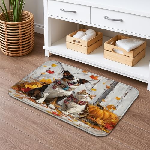Badematte mit Herbstblätter-Motiv, niedliche Tierfreunde, saisonale Dekoration, rutschfester Duschvorleger, gemütlicher Herbst-Memory-Schaum, waschbar, Badezimmerteppich, 40,6 x 61 cm von Generic
