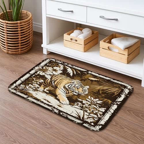 Badematte mit Tiger-Druck, Vintage-Stil, saugfähig, rutschfest, für den Sommer, dekorativer Memory-Schaum, waschbar, Badezimmerteppich, 50,8 x 81,3 cm von Generic