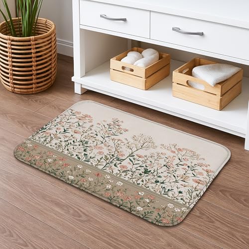 Badematte mit floralem Design, schnell trocknend, Vintage-Botanisches Blattmuster, saugfähig, rutschfest, Memory-Schaum, waschbar, Badteppiche für Badezimmer, WC, Dekoration, 50,8 x 81,3 cm Badematte mit floralem Design, schnell trocknend, Vintage-Botanisches Blattmuster, saugfähig, rutschfest, Memory-Schaum, waschbar, Badteppiche für Badezimmer, WC, Dekoration, 50,8 x 81,3 cm von Generic