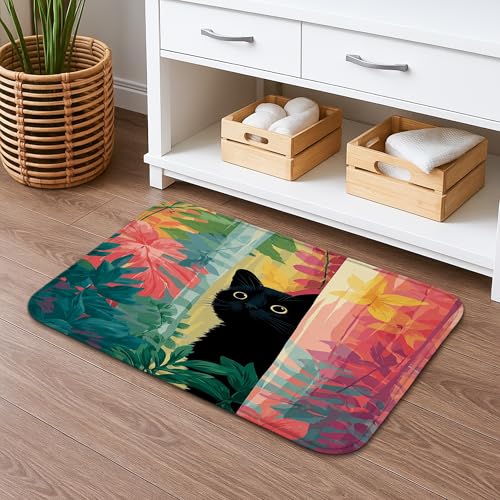 Badematte mit floralem Katzen-Design, schnell trocknend, Sommer-inspiriert, lebendiger Garten, rutschfester Duschvorleger, weicher Memory-Schaum, waschbar, Badezimmermatte, 40,6 x 61 cm Badematte mit floralem Katzen-Design, schnell trocknend, Sommer-inspiriert, lebendiger Garten, rutschfester Duschvorleger, weicher Memory-Schaum, waschbar, Badezimmermatte, 40,6 x 61 cm von Generic