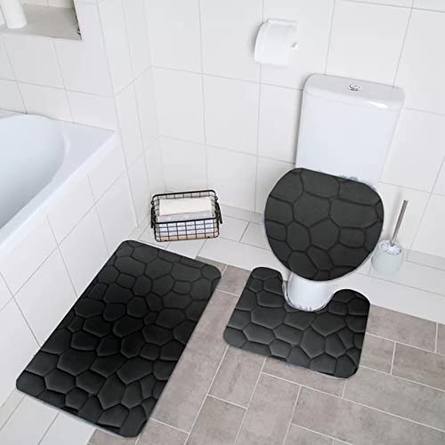 Badematten & Badteppiche Set 3 Teilig Mikrofaser Flauschige Badezimmerteppich und WC Vorleger mit Ausschnitt Waschbar rutschfeste Badvorleger Toilette Teppich, Hellgrau von generic