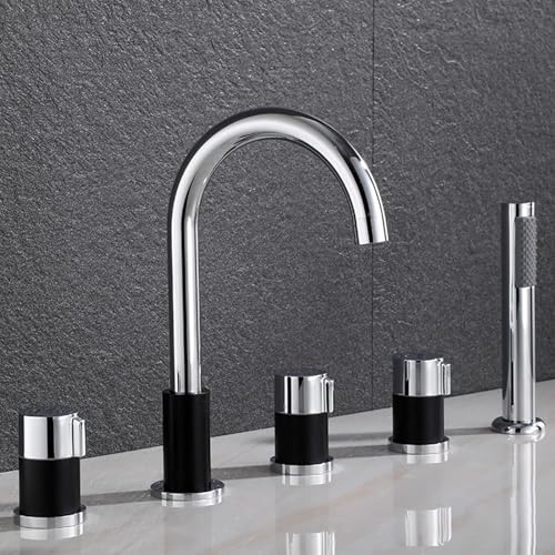 Badewanne Dusche Mischbatterie 5 Einheiten Badewannenmischer Mit Duschmischer Wasserhahn Badewannenarmatur Duschset Badewanne Mischbatterie Duschwanne Armatur Für Badezimmer, Chrome+Black von Generic