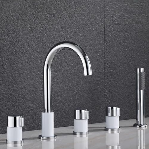 Badewanne Dusche Mischbatterie 5 Einheiten Badewannenmischer Mit Duschmischer Wasserhahn Badewannenarmatur Duschset Badewanne Mischbatterie Duschwanne Armatur Für Badezimmer, Chrome+White von Generic