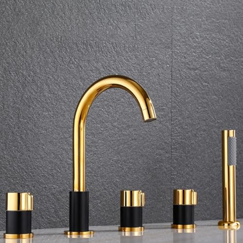 Badewanne Dusche Mischbatterie 5 Einheiten Badewannenmischer Mit Duschmischer Wasserhahn Badewannenarmatur Duschset Badewanne Mischbatterie Duschwanne Armatur Für Badezimmer, Gold+Black von Generic