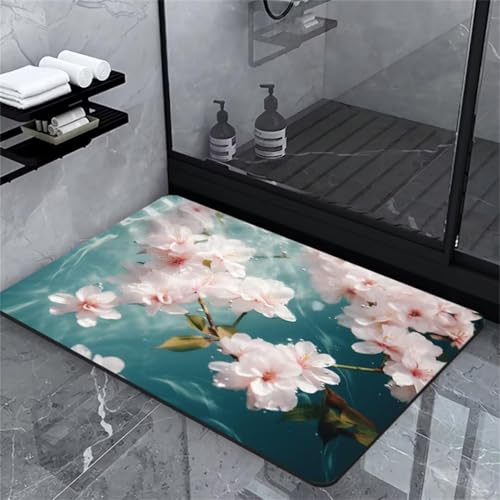 Badezimmer Badematte Teppich Blumen Super Saugfähige rutschfeste Badematten Für Badezimmer Dusche Bodenmatte Teppich, Kieselgur Duschmatte Für Dusche, Badewanne, Bade, 90x150cm(35x59in) von Generic