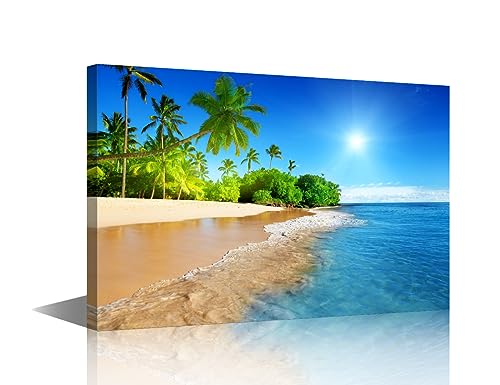 Badezimmer-Dekoration, Wandkunst, Strand, schöner tropischer Strand mit weißem Sand, Wanddekoration, Meer und Palmen, Poster und Drucke für Wohnzimmer, Büro, Schlafzimmer, gerahmt, Galerie, fertig zum von Generic