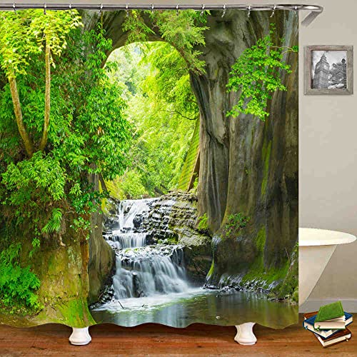 Badezimmer-Duschvorhang,3D-Naturwald-Landschaftsdruck,Polyester,wasserdichter Vorhang,Heimdekoration,Vorhang mit Haken Badezimmer-Duschvorhang,3D-Naturwald-Landschaftsdruck,Polyester,wasserdichter Vorhang,Heimdekoration,Vorhang mit Haken von Generic