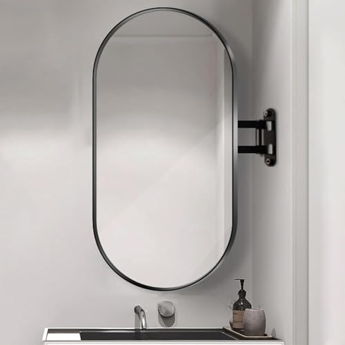 Badezimmer Ecke Ovaler Wandspiegel Mit Schwingendem Gelenkarm D Metallrahmen, Bruchsicherer Spiegel, Hängespiegel Für Wohnzimmer Modern, Vertikal Und Horizontal, Black Frame, 60X90CM/24x36in von Generic