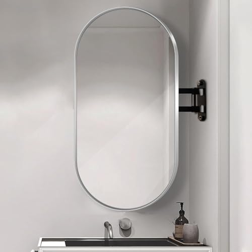Badezimmer Ecke Ovaler Wandspiegel Mit Schwingendem Gelenkarm D Metallrahmen, Bruchsicherer Spiegel, Hängespiegel Für Wohnzimmer Modern, Vertikal Und Horizontal, Silver Frame, 40x70cm/16x28in von Generic
